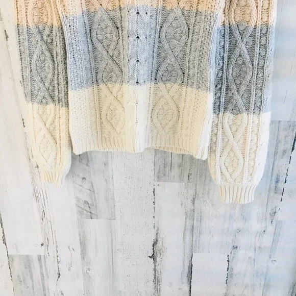 La Vie Rebecca Taylor Cable Knit Sweater Wool Cotton Blend Striped - Picture 3 of 12